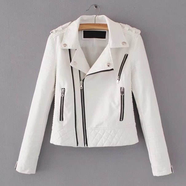 Chaqueta de cuero para mujer A1888 blanco L
