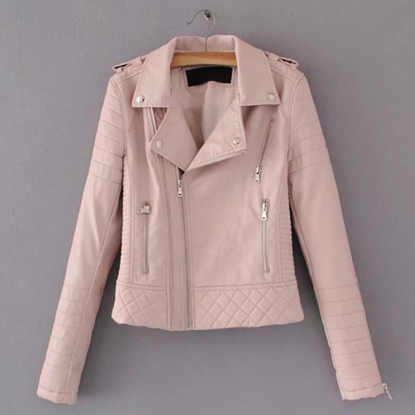 Chaqueta de cuero para mujer A1888 rosa M