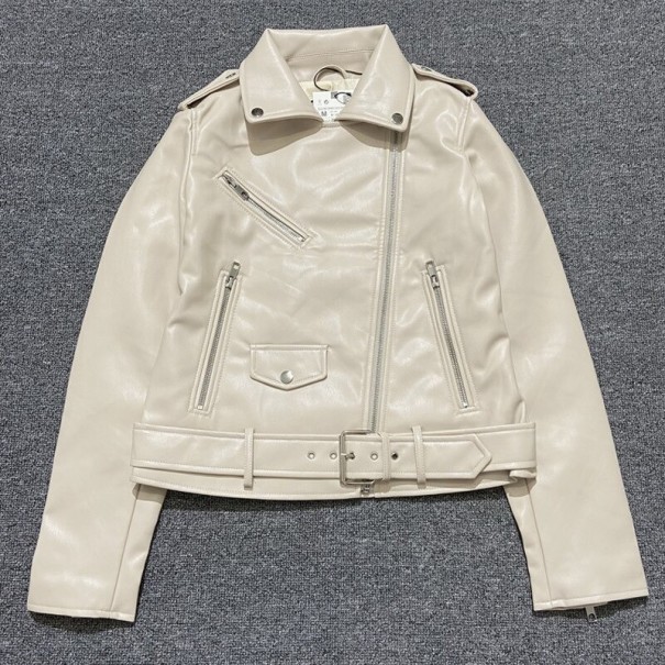 Chaqueta de cuero para mujer crema XS