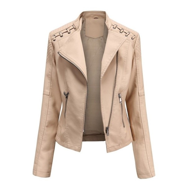 Chaqueta de cuero para mujer P1766 beige L