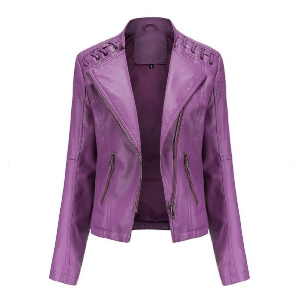 Chaqueta de cuero para mujer P1766 morado XS