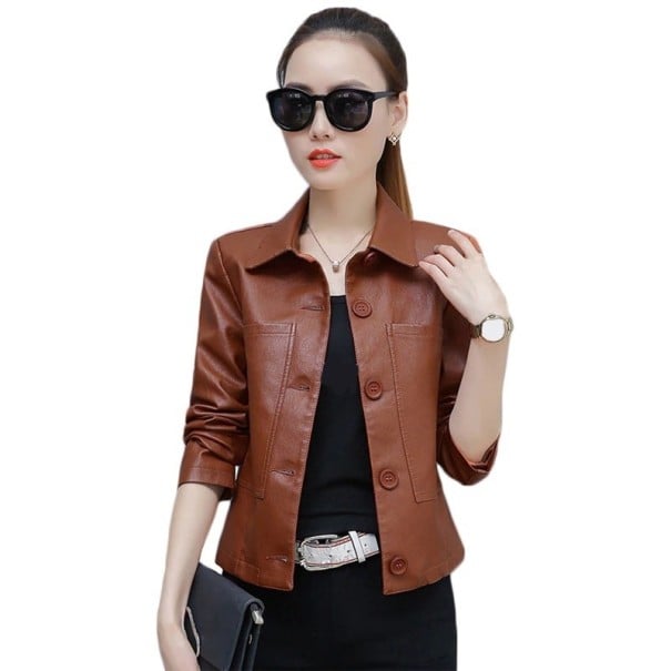 Chaqueta de cuero para mujer P1855 marrón M