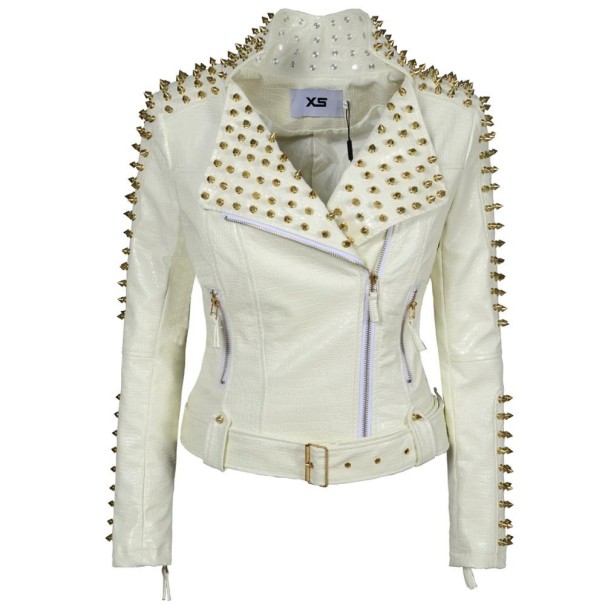 Chaqueta de cuero para mujer P1932 blanco XS