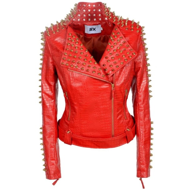 Chaqueta de cuero para mujer P1932 rojo S
