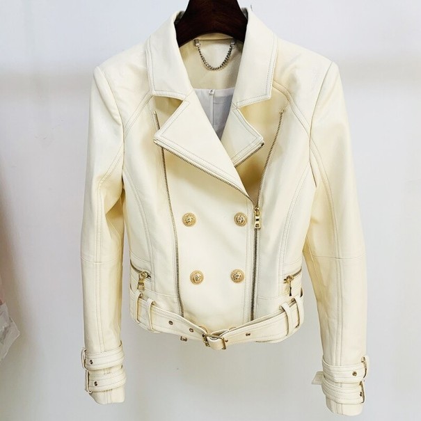 Chaqueta de cuero para mujer P2167 crema M Chaqueta de cuero para mujer P2167 crema M