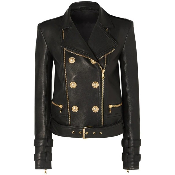 Chaqueta de cuero para mujer P2167 negro XXS