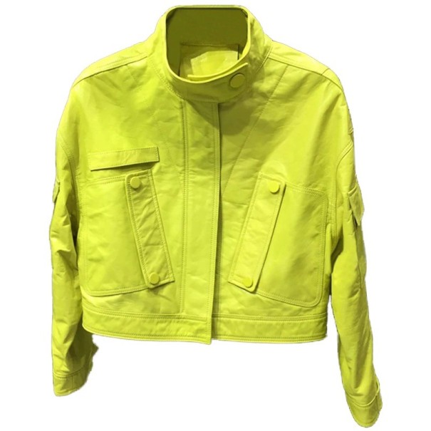 Chaqueta de cuero para mujer P2380 verde neón L
