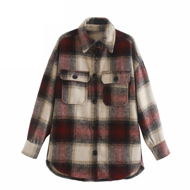 Chaqueta de entretiempo de cuadros para mujer A1825 burdeos L