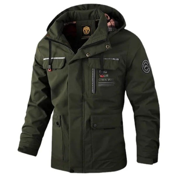 Chaqueta de hombre de moda casual con capucha impermeable abrigo de invierno con capucha y cremallera con bolsillos de un solo color verde XS