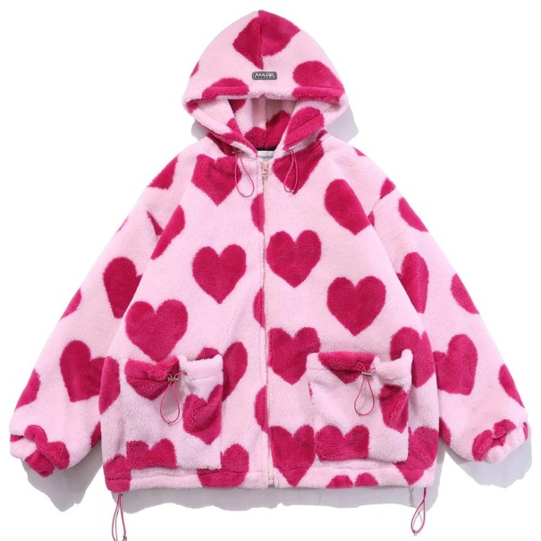 Chaqueta de invierno de mujer con corazones F1047 rosa S