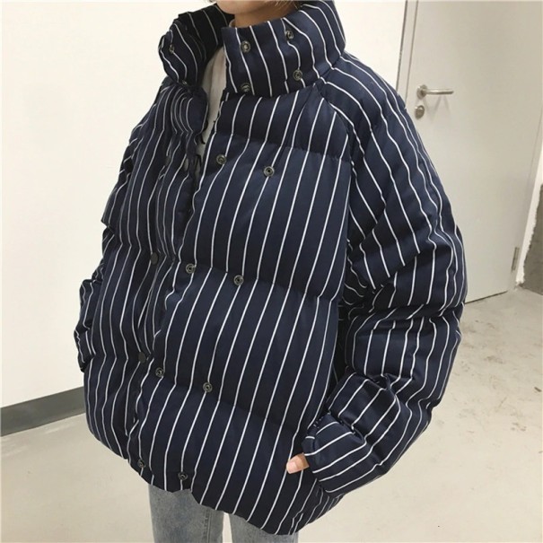 Chaqueta de invierno de rayas para mujer azul oscuro