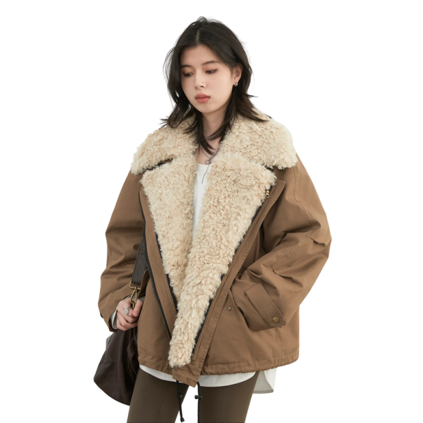 Chaqueta de invierno para mujer Chaqueta de algodón con cremallera y cuello de peluche Chaqueta cálida con bolsillos Abrigo elegante y acogedor para el uso invernal marrón S