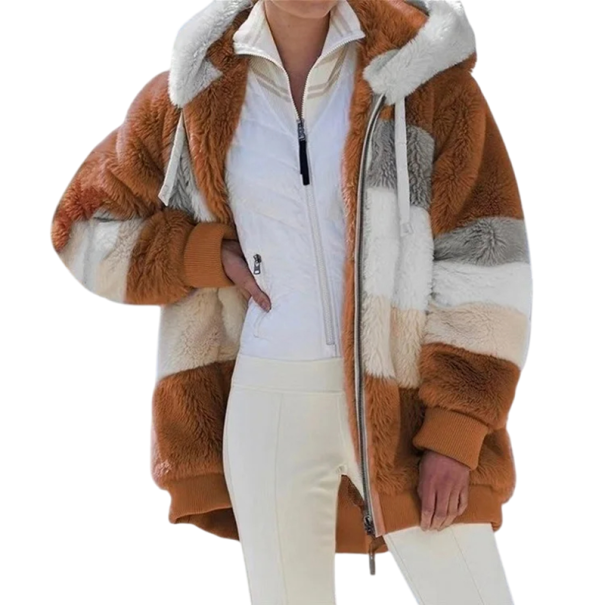 Chaqueta de invierno para mujer con capucha Material suave y peludo Cierre cómodo Abrigo cálido para el frío Estilo casual Sensación agradable al llevar naranja XS