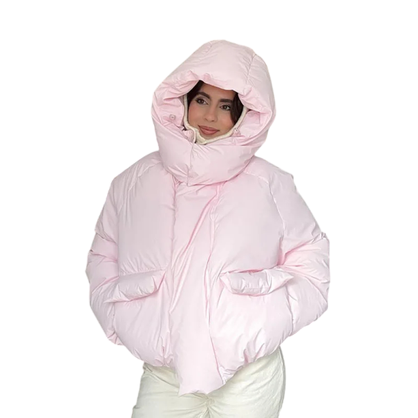 Chaqueta de invierno para mujer con capucha y cuello alto Chaqueta cálida de algodón y poliéster con cremallera y bolsillos Corte cómodo Abrigo de invierno estiloso rosa M