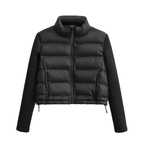 Chaqueta de invierno para mujer con cuello alto Chaqueta negra cálida con cremallera y bolsillos Abrigo de invierno cómodo con un elegante cuello XS