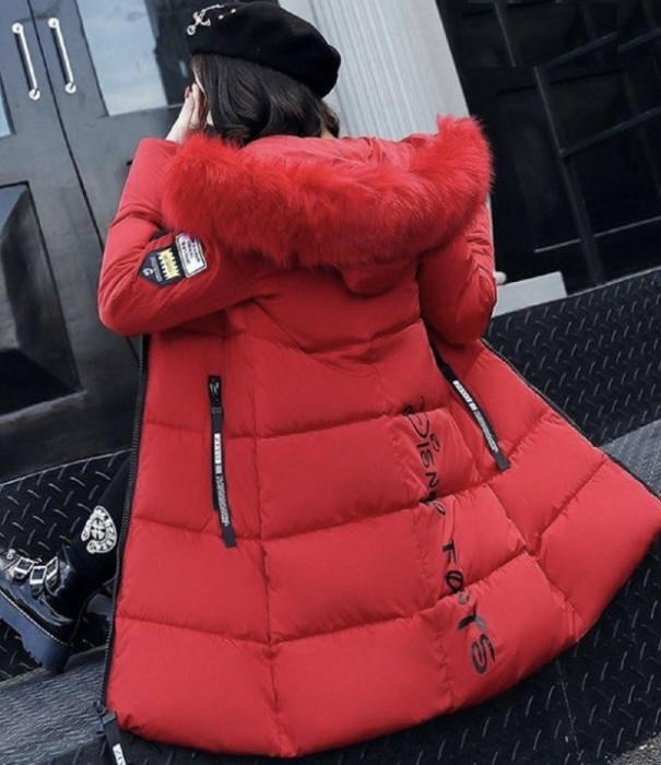 Chaqueta de invierno para mujer con cuello distintivo J3006 rojo XS