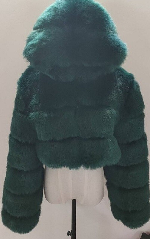 Chaqueta de invierno para mujer de piel sintética P1481 verde oscuro L Chaqueta de invierno para mujer de piel sintética P1481 verde oscuro L