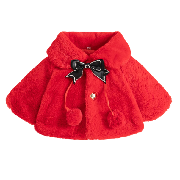 Chaqueta de invierno para niñas con cuello y lazo Abrigo de poliéster cálido para pequeñas damas Ropa de invierno elegante para el clima frío rojo 18-24 meses