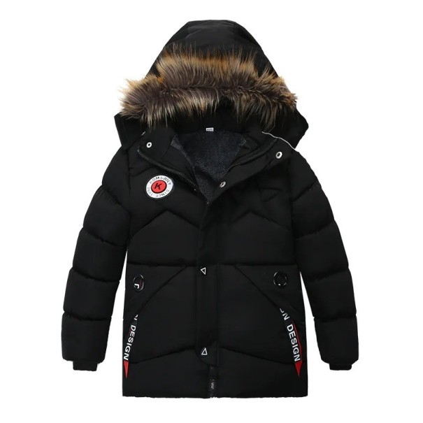 Chaqueta de invierno para niño con capucha y forro de piel Chaqueta acolchada cálida con cremallera y botones Ropa de otoño e invierno Algodón y poliéster negro 4