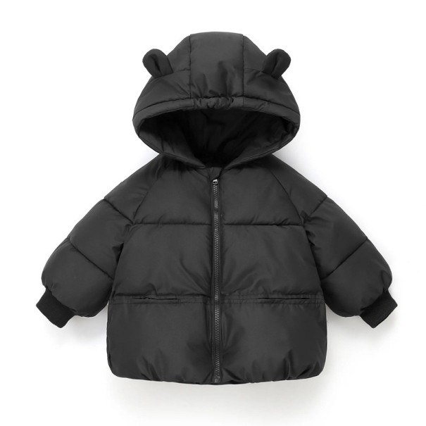 Chaqueta de invierno para niños de poliéster y algodón Unisex abrigo cálido con cremallera y bolsillos Abrigo de invierno para niños con capucha con orejas Chaqueta de invierno adorable negro 4