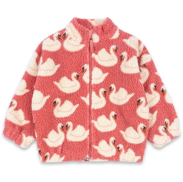 Chaqueta de invierno rosa para niños con motivo de cisne Chaqueta de algodón y poliéster de felpa con cremallera y cuello alto Abrigo de invierno cálido y cómodo 2