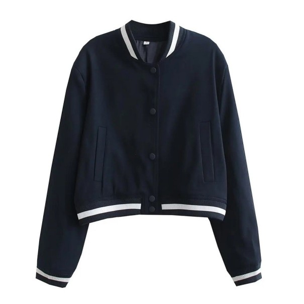 Chaqueta de mujer con botones y rayas azul oscuro L