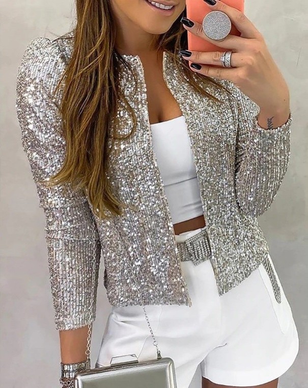 Chaqueta de mujer con lentejuelas P1402 plateado S
