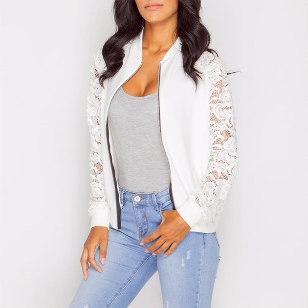 Chaqueta de mujer primavera/otoño con encaje J1039 blanco M