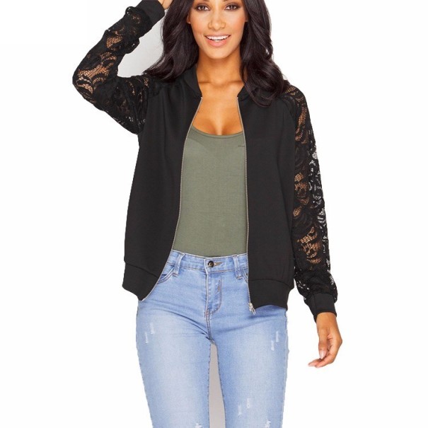 Chaqueta de mujer primavera/otoño con encaje J1039 negro XS