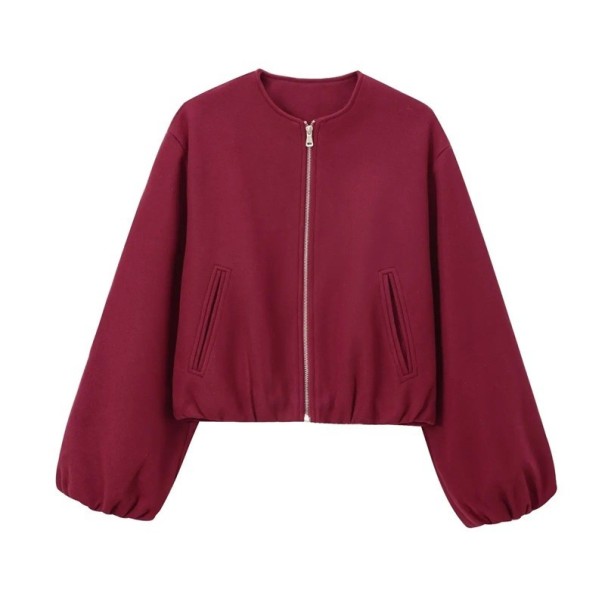Chaqueta de otoño para mujer con cremallera Corte holgado Mangas largas con elástico Abrigo elegante con bolsillos Abrigo elegante para la ciudad rojo L