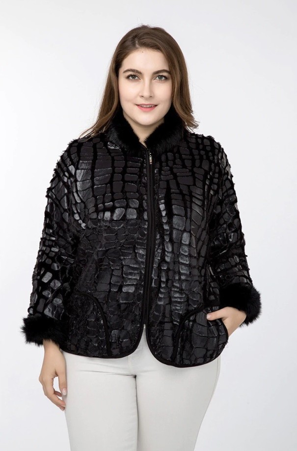 Chaqueta de piel de cocodrilo para mujer XXL