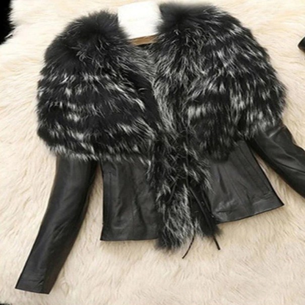 Chaqueta de piel de mujer con pelo P2294 negro S