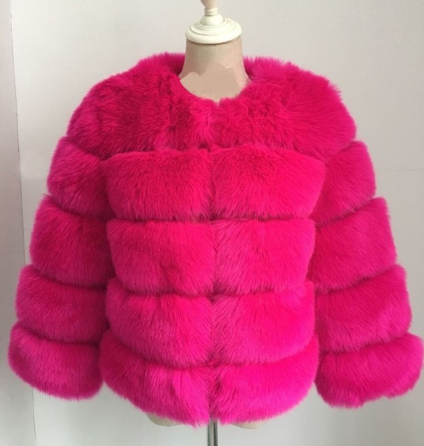 Chaqueta de piel sintética de invierno para mujer rosa oscuro XL