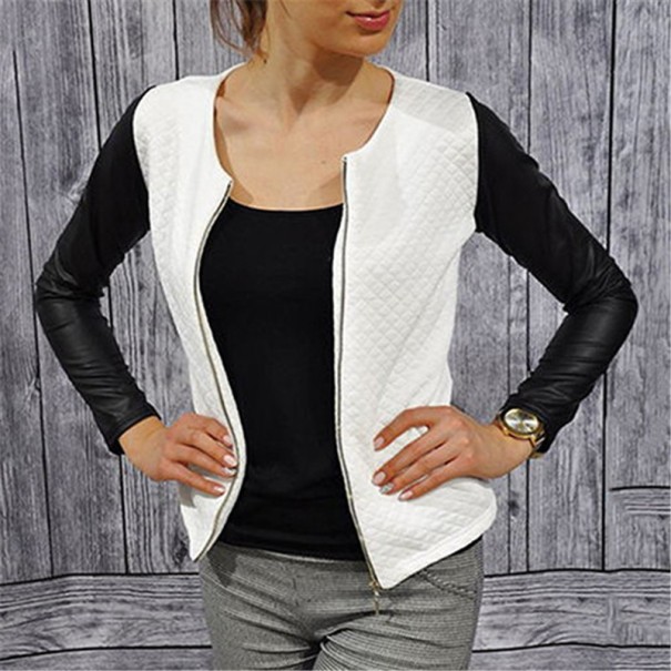 Chaqueta de piel sintética para mujer primavera/otoño J1042 blanco XXS