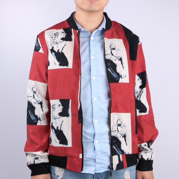 Chaqueta de primavera para hombre con retratos de mujeres - Rojo XXS