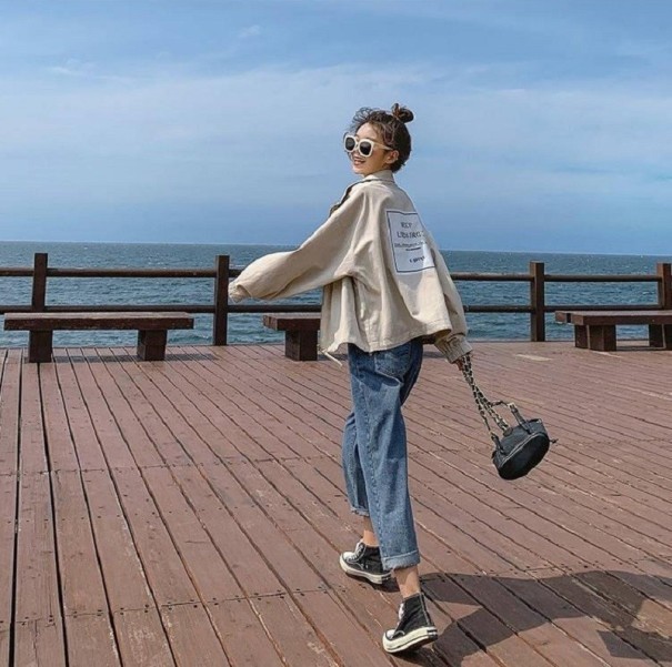 Chaqueta de primavera para mujer P1543 beige XL