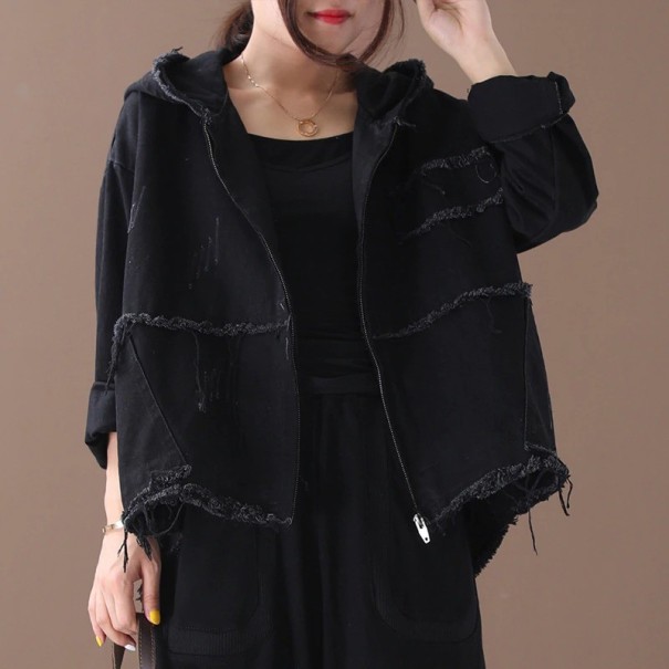 Chaqueta de primavera rota para mujer negro