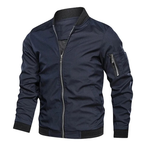 Chaqueta de transición ligera de manga larga para hombre Bolsillo práctico en la manga Cierre de cremallera Bomber de moda Chaqueta elegante para la ciudad azul XS