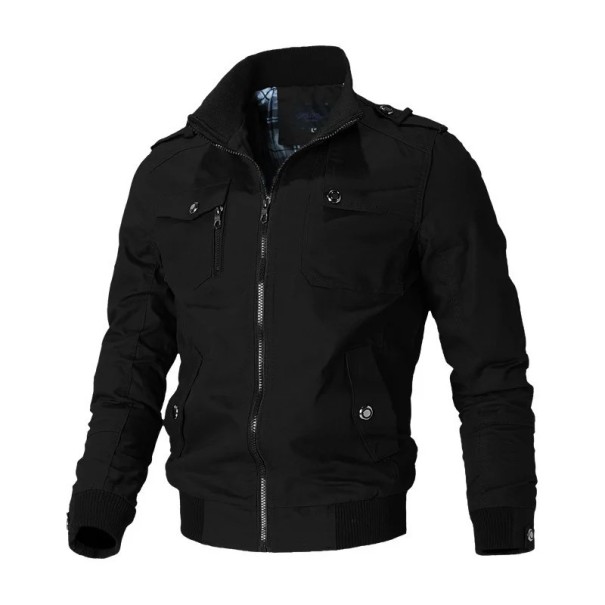 Chaqueta ligera y elegante para hombre con cremallera, puños y bolsillos. Elegante chaqueta de transición con cuello para uso urbano y de ocio. Abrigo de primavera. negro XL
