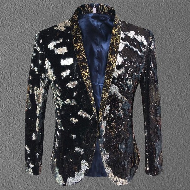 Chaqueta original de hombre con lentejuelas J933 negro L