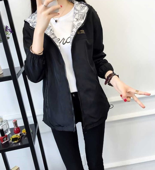 Chaqueta reversible de primavera para mujer J780 negro M