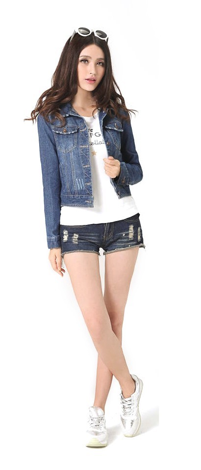 Chaqueta vaquera corta de mujer J1052 azul oscuro L