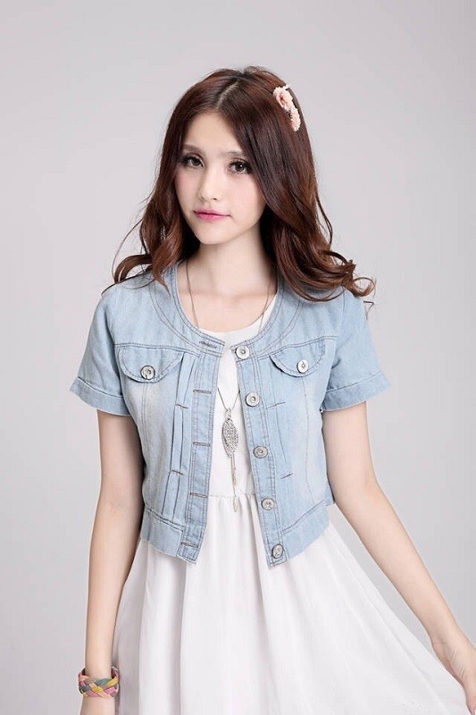 Chaqueta vaquera corta de mujer P1675 azul claro M