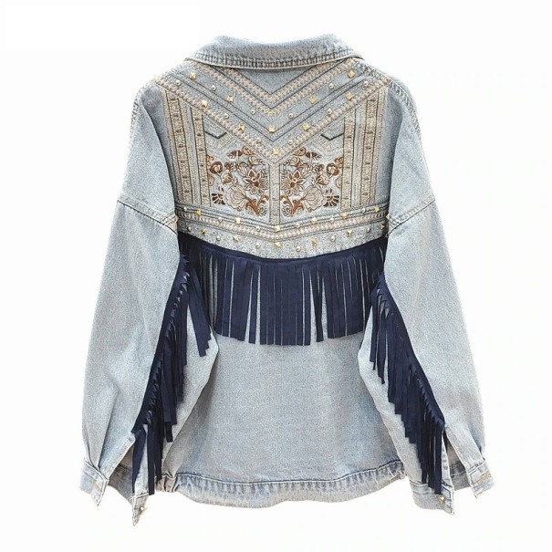 Chaqueta vaquera de mujer con flecos azul claro L