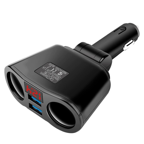 Chargeur de voiture LED Dual USB avec répartiteur de prise allume-cigare noir