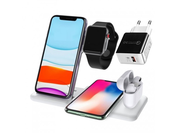 Chargeur sans fil avec adaptateur secteur Quick Charge blanc