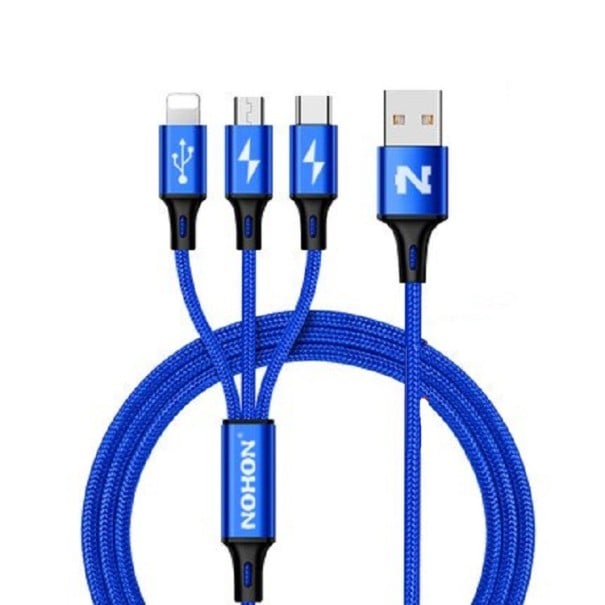 Charging USB Cable for Micro USB / USB-C / Lightning blue
