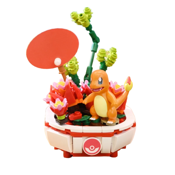 Charmander kukkien kanssa Pokémon-rakennussarja Luova kodinsisustus Kukka jalustalla Charmanderin kanssa 13 x 9 x 9 cm 1