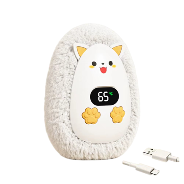 Chauffe-mains élégant en forme de renard 1200 mAh 10,5 x 7,5 x 5,5 cm 3 températures 45–65 °C Écran numérique USB C mini en peluche 1