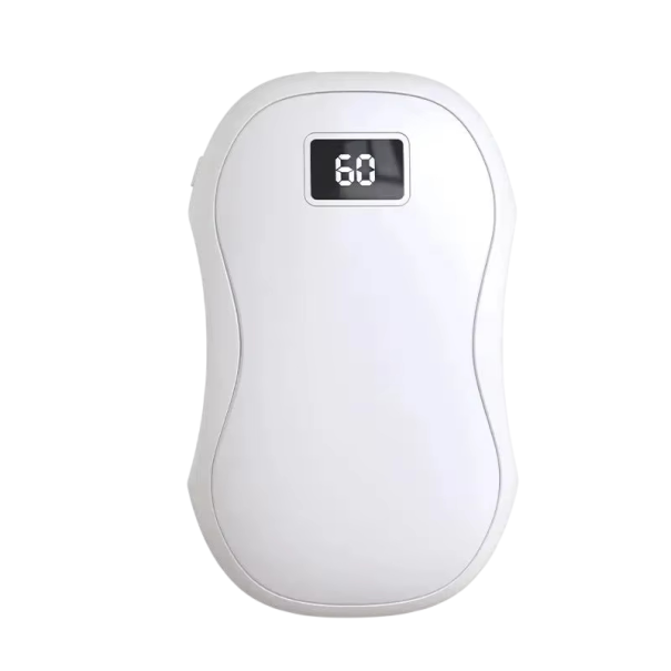 Chauffe-mains portable puissant 50000 mAh 63 x 41 x 104 mm Écran numérique Chauffage double face 10–14 h USB blanc